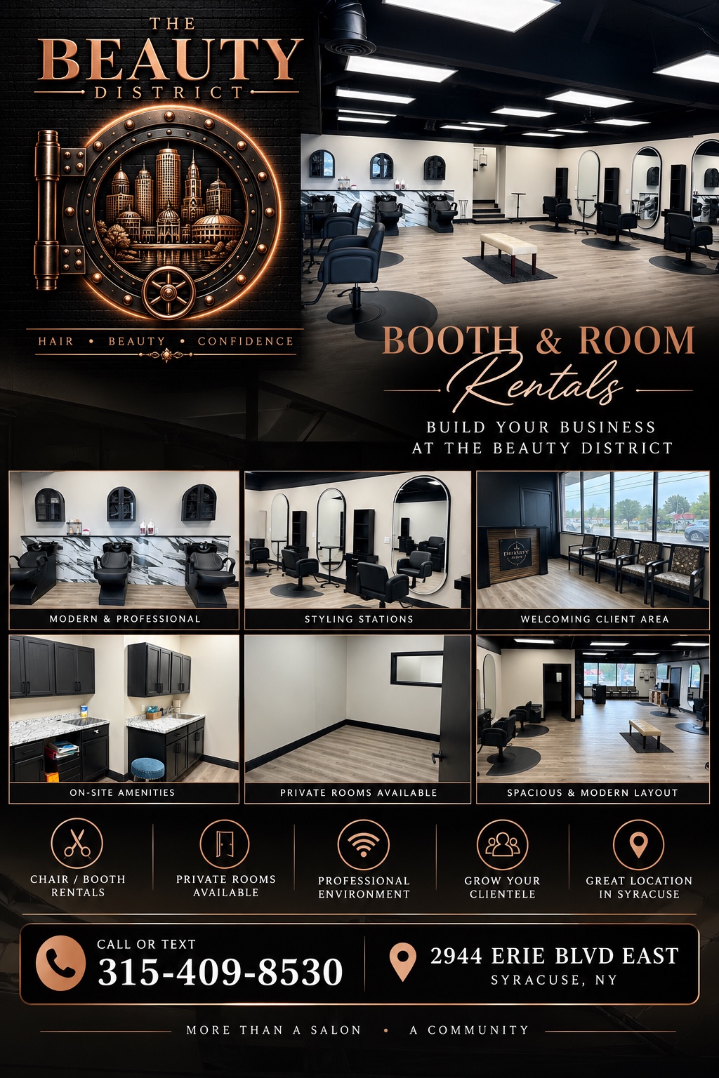 The Beauty District booth and room rentals